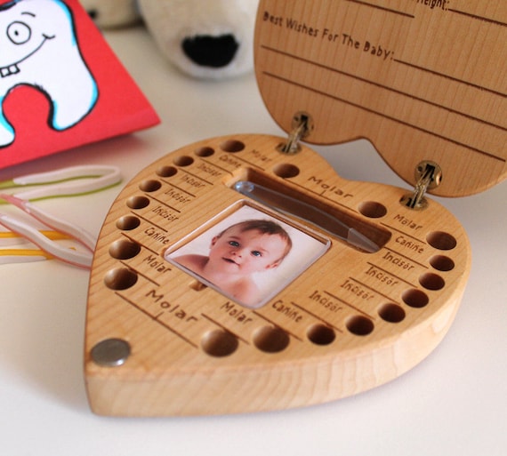 Caja para guardar dientes de bebé, caja para guardar dientes de bebé,  organizador para guardar dientes de leche, caja de recuerdo de dientes de  madera para bebés y niños, dientes de leche