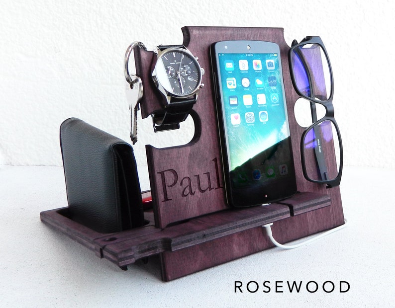 Gift for Men Docking Station, It keeps all personal items organized, Gift for Him, Christmas Gift, Personalized Gift, Gift for Husband Rosewood