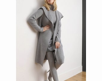 Chunky cardigan for women in Silver grey, Chunky knit sweater cardigan in cashmere, Oversized winter cardigan coat