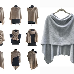 Cashmere Sweater Poncho, Pashmina wedding Bridesmaid shawl, Crochet poncho women in Silver grey, One size wool poncho gifts