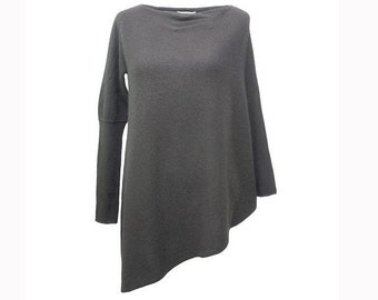 Kohle asymmetrische Pullover Pullover Kleid, asymmetrische Top-Jumper, übergroße Kaschmir Strickpullover, Plus Größe Kleid mit einem Ärmel