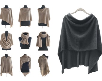 Black soft cashmere sweater poncho Scarf top, Wedding pashmina shawl, Crochet poncho women, Bridal shawl wrap top