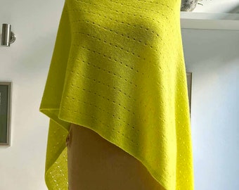 Cashmere Sweater Poncho in Neon yellow green, Pashmina wedding bridesmaid shawl, Poncho women, One size knitted wool poncho gifts