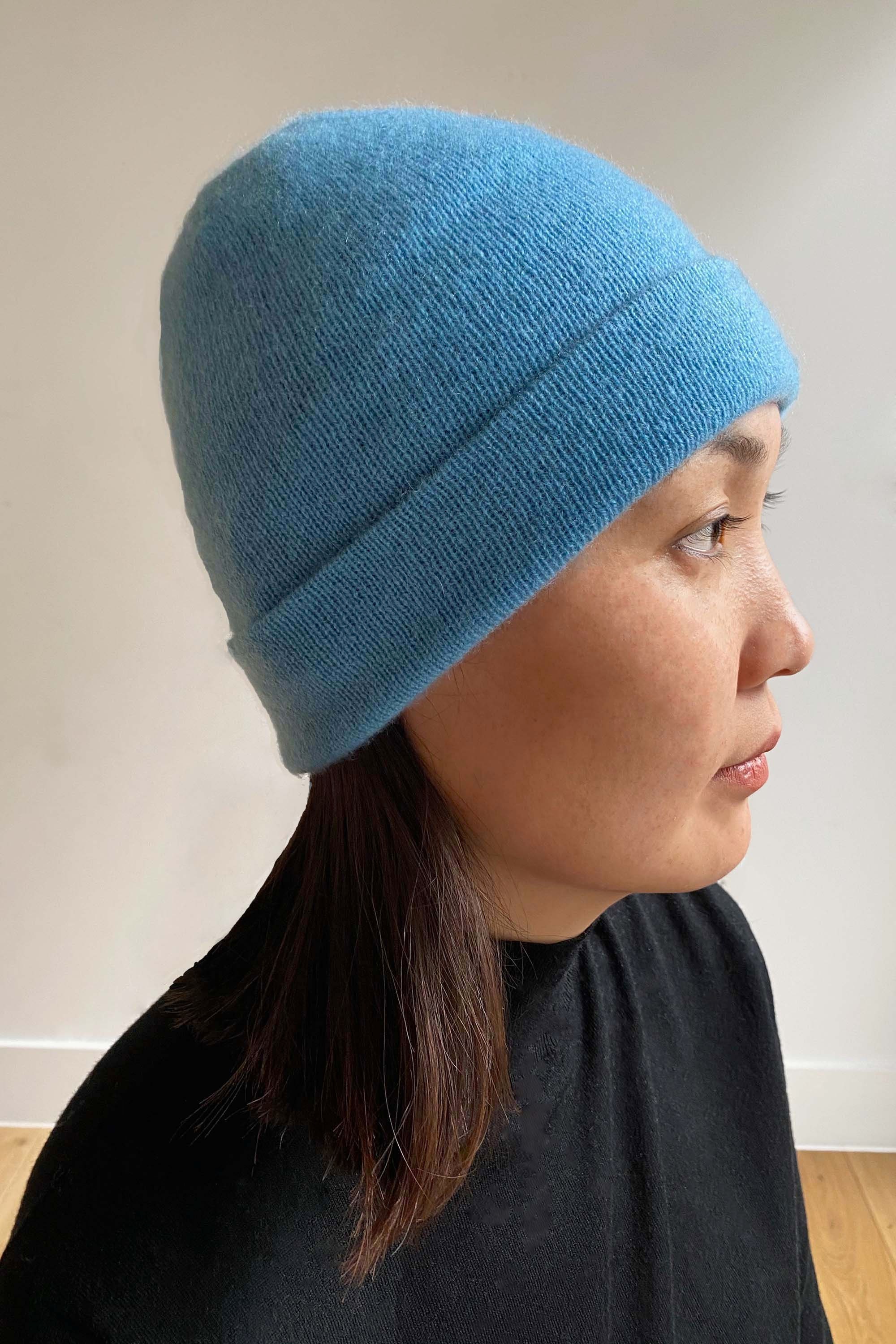 Womens cashmere beanie hat in sky blue Etsy