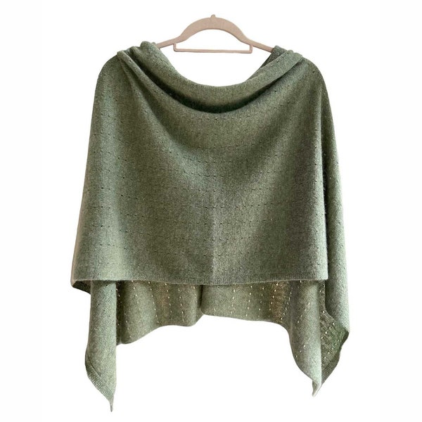 Light olive green sweater poncho Small thin Wedding pashmina shawl, Cashmere crochet poncho, Bridal shawl wrap for spring summer