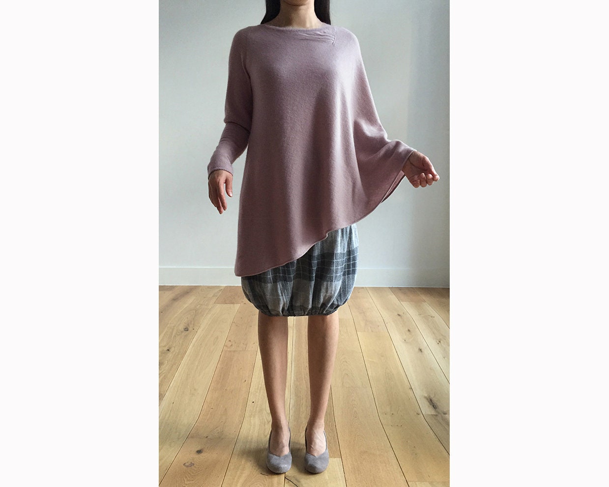 Nude Pink Asymmetrical Pullover Sweater 