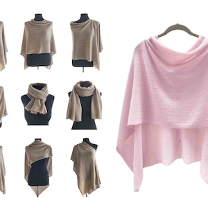 Cashmere Sweater Poncho, Pashmina wedding Bridesmaid shawl, Crochet poncho women in Pale pink, One size knitted wool poncho gifts