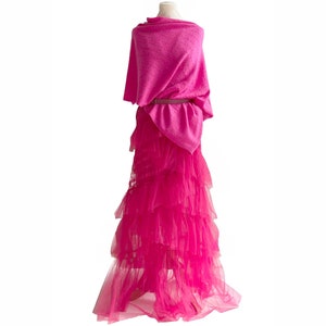 Cashmere Sweater Poncho, Pashmina wedding Bridesmaid shawl, Crochet poncho women in Cerise hot pink, One size wool poncho gifts
