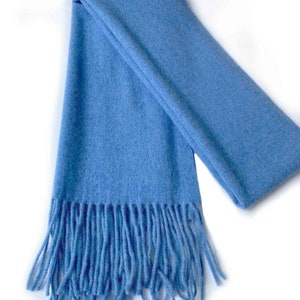 Cashmere scarf in Blue with fringes, Plain Woven Scarves for Women & Men, Mothers Day Gift, Presents for Men, Birthday Gifts for Girls