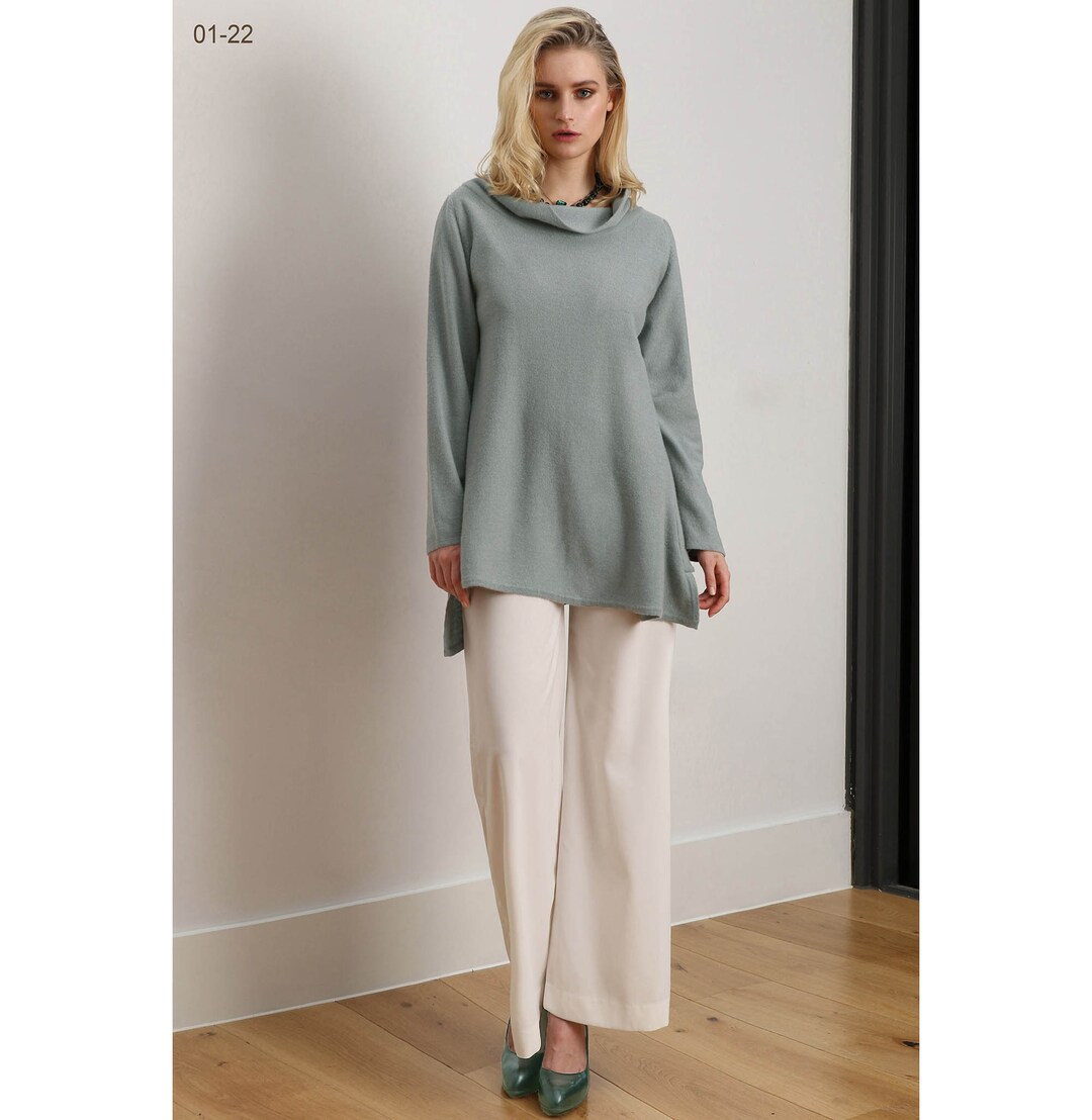 A-line Pullover Sweater, Cowl Neck Cashmere Tunic Tops for Women in Duck  Egg Grey, Dark Beige Camel and Navy, Oversized Custom Sweater Dress