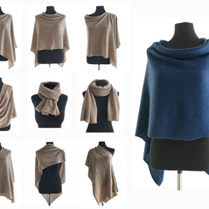 Cashmere Sweater Poncho, Pashmina wedding bridesmaid shawl, Crochet poncho women in Jeans blue, One size knitted wool poncho gifts