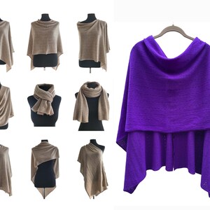 Cashmere Sweater Poncho, Pashmina wedding Bridesmaid shawl, Crochet poncho women in Violet purple, One size wool poncho gifts