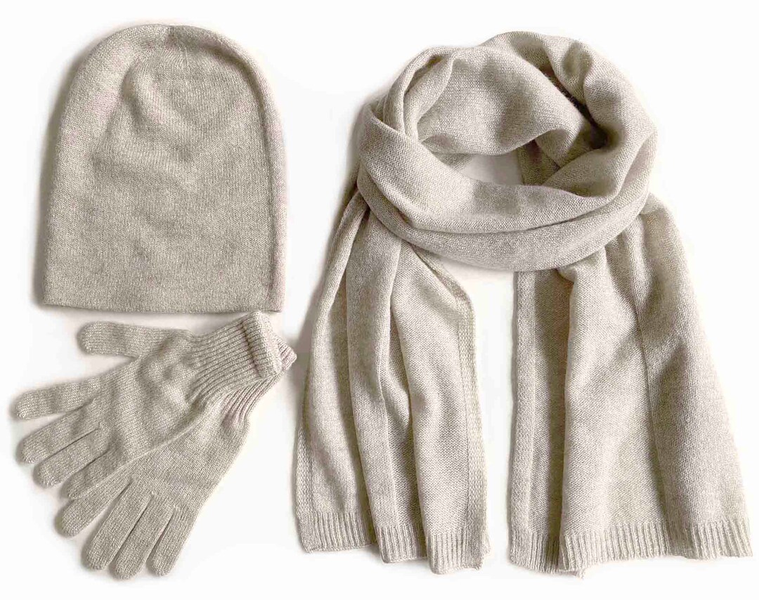 Husfou Winter Warm Knit Beanie, Scarf, And Gloves Combo Set For Women