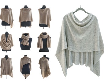 Cashmere Sweater Poncho, Pashmina wedding Bridesmaid shawl, Crochet poncho women in Light grey, One size knitted wool poncho gifts