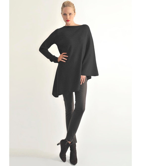100 Pure Cashmere Poncho One Sleeve Poncho Cashmere Cape Tunic Wrap Dress Jumper Sweater Knitwear Knit Black RRP375GBP Shawl Gift Top Etsy UK