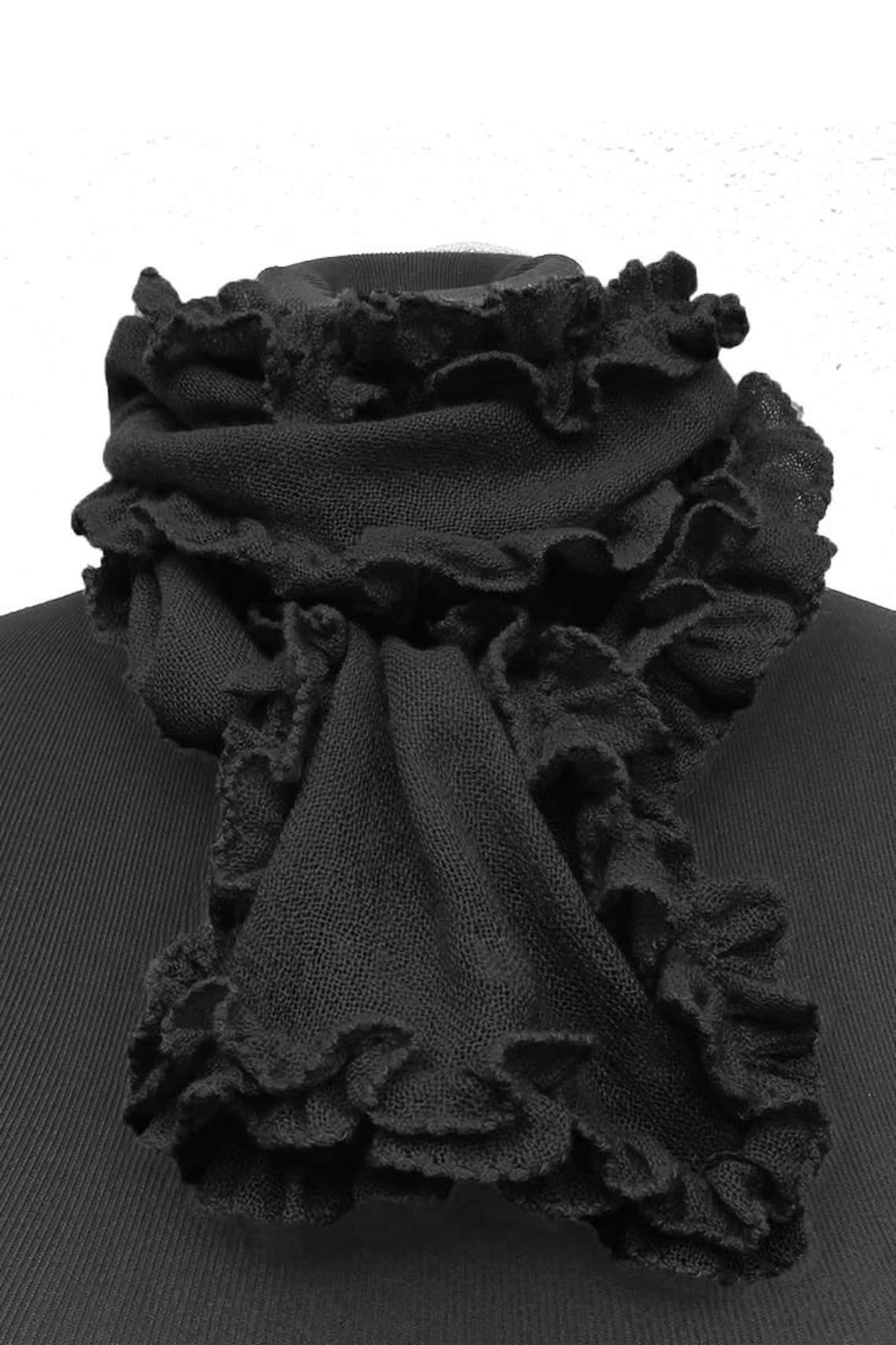 Ruffle Edge Cashmere Scarf in Black Beautifully Soft Scarf Etsy