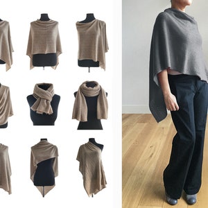 Cashmere Sweater Poncho, Pashmina wedding Bridesmaid shawl, Crochet poncho women in Mid grey, One size knitted wool poncho gifts