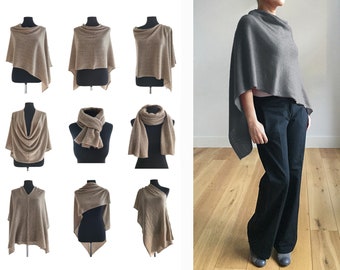 Cashmere Sweater Poncho, Pashmina wedding Bridesmaid shawl, Crochet poncho women in Mid grey, One size knitted wool poncho gifts