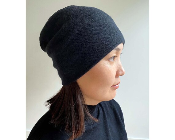 Mens black cashmere beanie hat sale