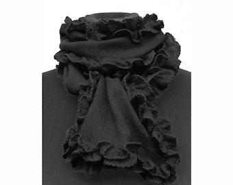 Ruffle Edge Cashmere Scarf in Black, Beautifully Soft Scarf, Scarves for Women, Mothers Day Gift, Gifts for Her, Birthday Gifts for Girls