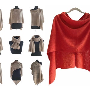 100% pure cashmere poncho BURNT ORANGE crochet cape wrap One size Versatile sweater knitwear multi wear knit drape scarf RRP207GBP gift