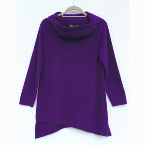 Suéter pullover de línea A, tops de túnica de cachemira de cuello de capucha para mujeres en violeta púrpura, vestido de suéter order custom en su color favorito