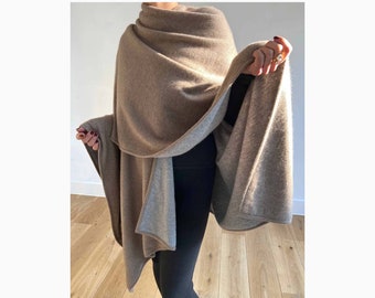 Grobstrick Cashmere Wrap, Warmer, schwerer Pullover, Gestrickter Poncho, Übergroßer zweifarbiger Schal Schal, Kaschmir nach Maß