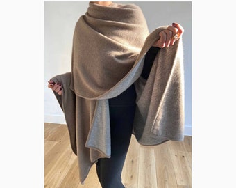 Cashmere reversible chunky wrap, Warm heavy weight sweater, Knitted blanket poncho, Oversized Two Tone Shawl Scarf, Bespoke Cashmere