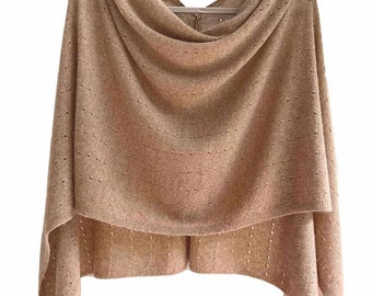 Camel cashmere poncho | Multiway lacy poncho with buttons