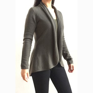 Cashmere cardigan in Khaki green, Lightweight knitted crochet cashmere cardigan for women, Beautiful shawl neck open sweater jacket
