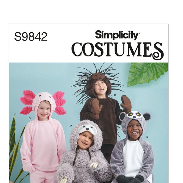Simplicity 9842 S9842, Children's Animal Costumes by Andrea Schewe Designs R11915 Sloth Porcupine