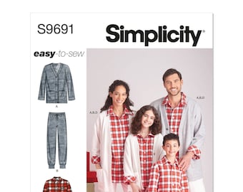 Simplicity S9691 Girls', Boys' and Adults' Lounge Shirt, Cardigan, Shorts and Joggers Sizes XS-XL R11877 | 9691