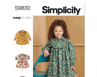 Simplicity S9830 Girls Easy Sew Dress, R11929 9830 Size 3-8