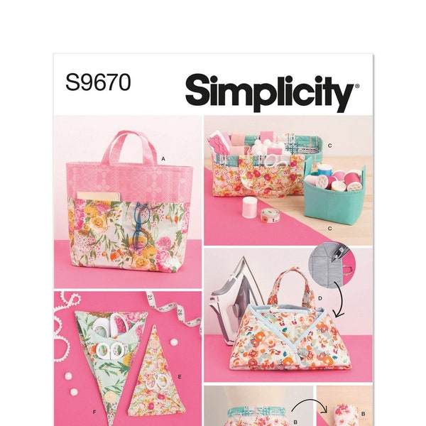 Simplicity S9670 Sewing Room Accessories Pattern 9670 tote, Apron, Basket/Bins, Ironing Mat and Caddy