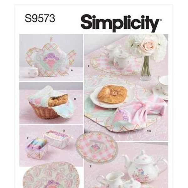 Simplicity S9573 Pattern Tea Time 9573 Serving Accessories, Placemat and Napkin, Mug Rug, Basket and Tea Cozy