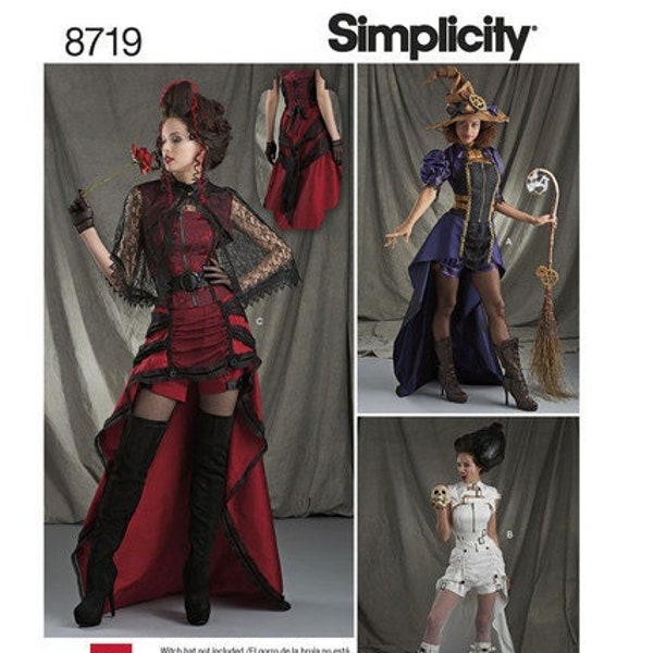 Simplicity 8718 Pattern Misses' Costumes S8719, Steampunk Costume, Vampire, Halloween, Up Down Hem Dress