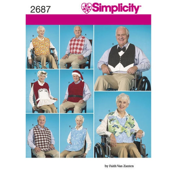 Simplicity Craft Pattern  2687 Clothing Protectors, Adult Bib pattern, Senior Every Day Bib, Santa and Mrs Claus Bibs and hat