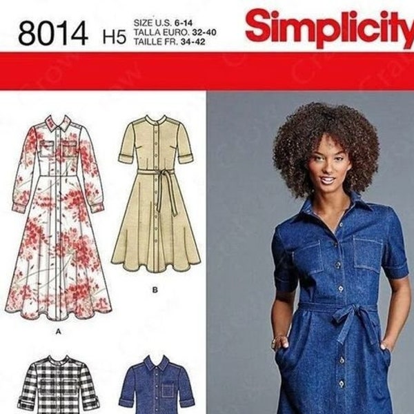 Simplicity 8014 Shirt Dresses with Length Variations Sewing Pattern size 16-24 Plus Size Full Figure