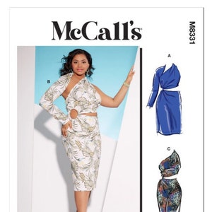 Uncut McCall&#39;s M8331 | 8331 Womens Dress, One Sleeve, Open Midriff Sexy Dress FF, BBW, Plus