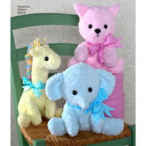 Simplicity 2613 Sewing Pattern ONE SIZE Stuffed Animals Elephant ...
