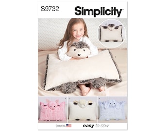 Uncut Simplicity 9732 Plush Animal Pillow Cases S9732 | R11701 Lamb, Puppy, Pig, Raccoon Plush Stuffi