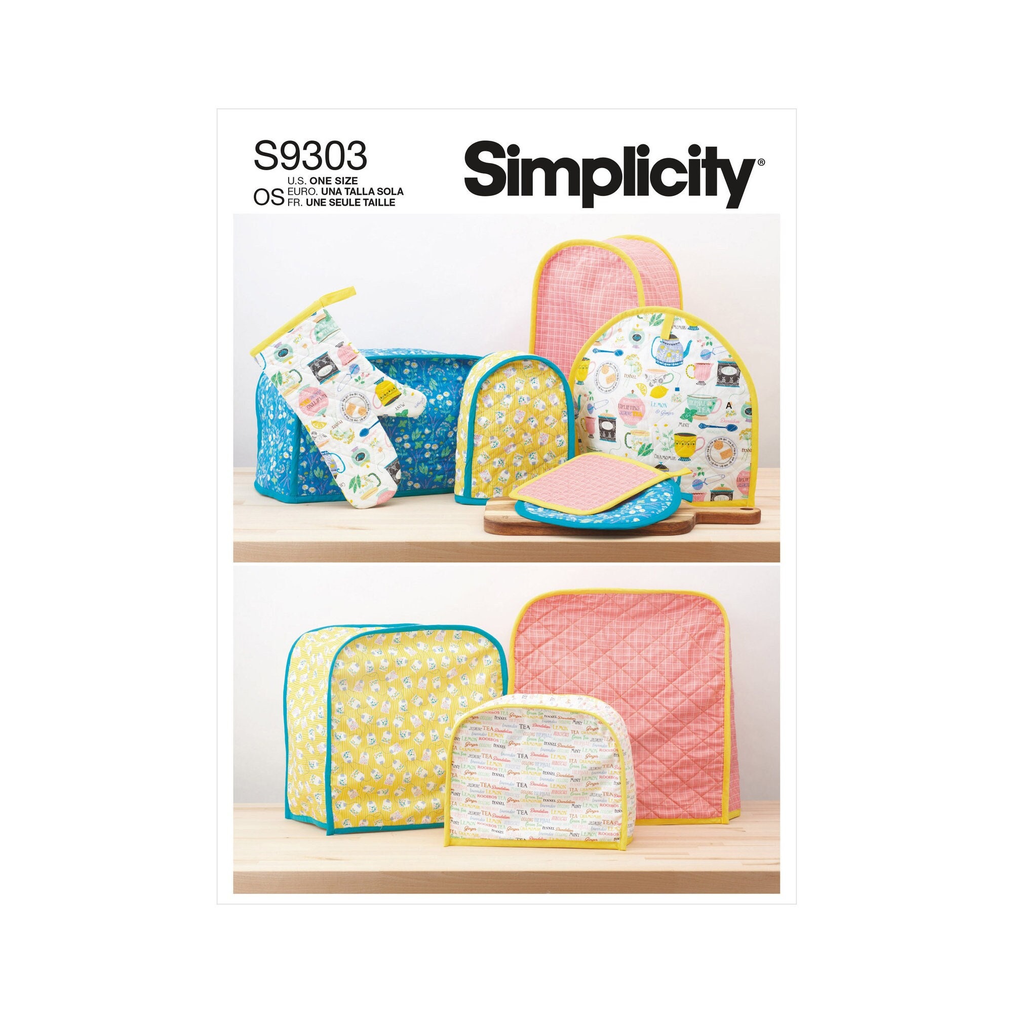 Simplicity 9303 K4292 Kitchen Appliance Covers, Oven Mitt, and Pot Holder Packet