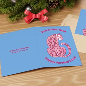 Tarjeta azul con estampado de beso de leopardo para el Día de la Madre, rosa, Feliz Día de la Madre, Regalo para mamá, Pensando en ti, Leopardo rosa, Mamá genial