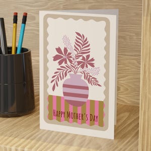 Cartão de Dia das Mães com Vaso Floral Rosa, Presente para Mãe, Cartão Especial para Mãe, Cartão de Dia das Mães, Estampa Floral