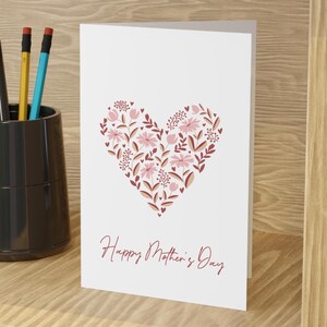 Cartão de Dia das Mães com Coração Floral Rosa, Presente para Mãe, Cartão Especial para Mãe, Cartão de Dia das Mães, Estampa de Coração Floral