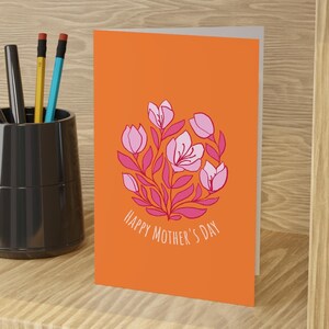 Cartão de Dia das Mães com estampa floral rosa e laranja, presente para mãe, cartão especial para mãe, cartão de Dia das Mães, estampa floral
