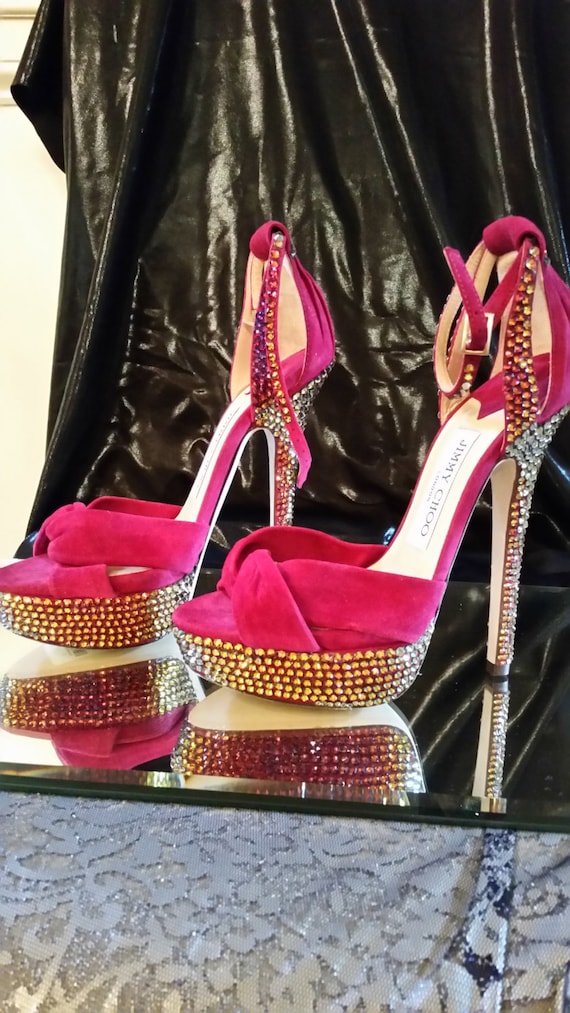 Jimmy Choo hakken maat 65 NIB fuchsia suède Swarovski - Etsy Nederland