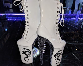 Exotic Pole Dance boots heels "Dragon's Lair" Glitter, decal