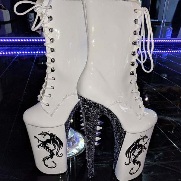 Exotic Pole Dance boots heels "Dragon's Lair" Glitter, decal