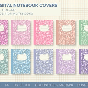 10 Digital Notebook Covers | Pastel Colors | A4, US, and Goodnotes Sizes
